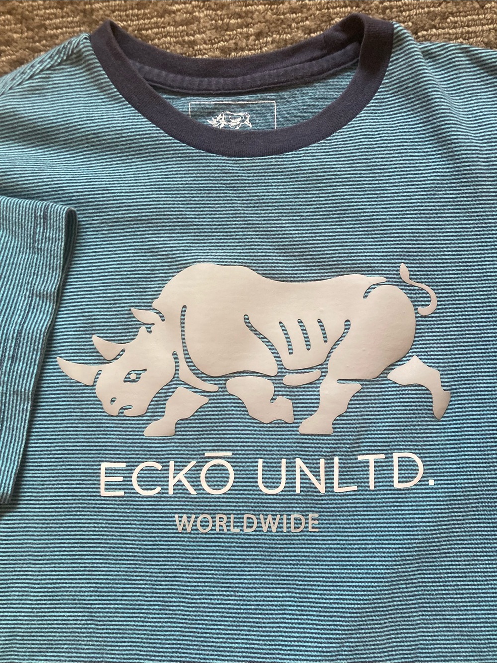 Ecko Unltd. Striped T Shirt Big Rhino Logo Logo. 3D Graphic Ecko Unlimited